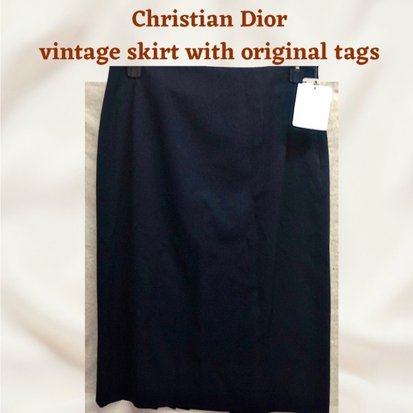 Dior Dresses & Skirts - Vintage Christian Dior, kickpleat skirt, navy blue wool with satin lining- L
